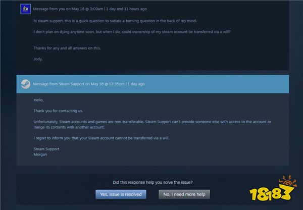 客服确认Steam账号及游戏库存无法作为遗产被继承(图2)
